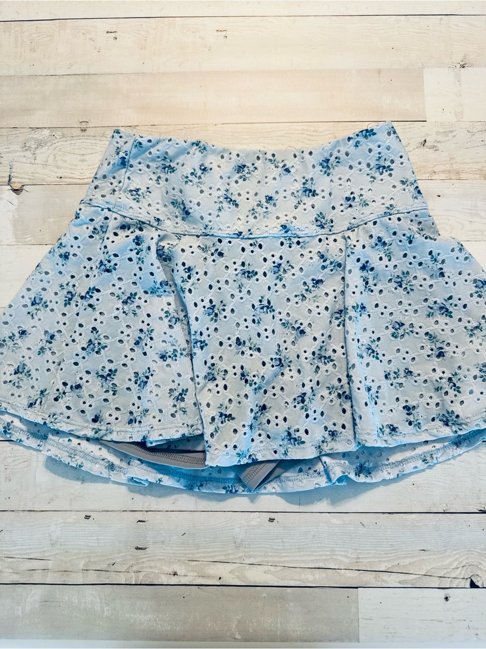 Altar'd State Light Blue Floral Eyelet Mini Skirt